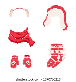 winter christmas set of gloves socks hats and ears festive warm things in vector
