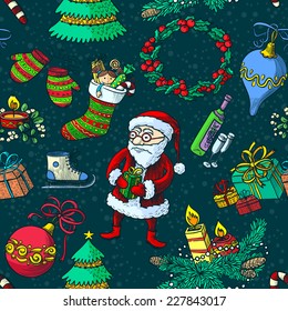 Winter Christmas sketchy seamless pattern
