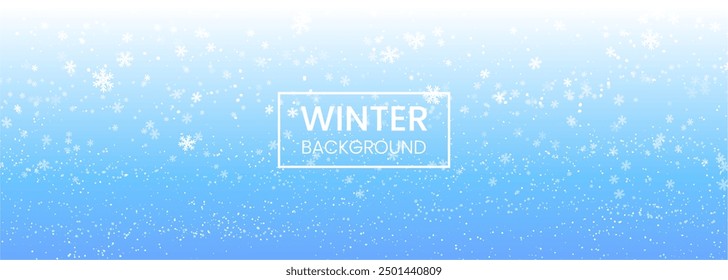 A winter Christmas sky with snow gently falling. Snowflakes create an blue background