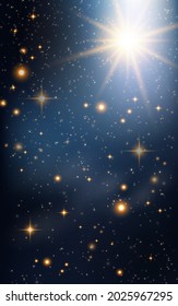 Winter Christmas sky. Christmas star in the sky. illustration with free space for your text or greetings. Eps10  