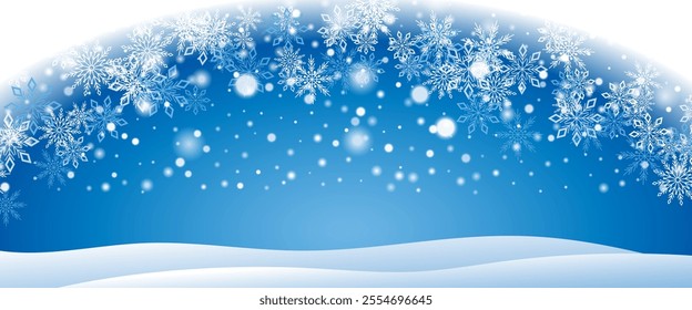 Winter Christmas Snow falling background, snowflakes wallpaper backdrop. Winter dust ice particles. Snowfall weather white teal blue background. Magical nature fantasy snowfall for Christmas, New Year