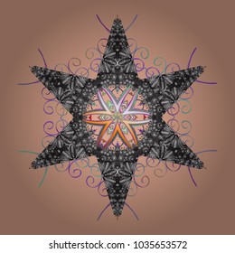 Winter christmas snow flat crystal element. Snowflake vector icon background beige, gray and violet color. Weather illustration ice collection. Vector. Xmas frost snow flake isolated silhouette symbol