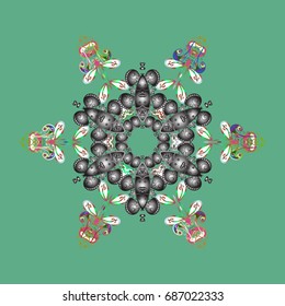 Winter christmas snow flat crystal element. Vector illustration. Snowflake vector background color. Weather illustration ice collection. Xmas frost snow flake isolated silhouette symbol.