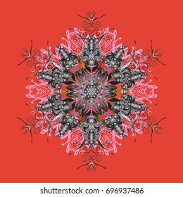 Winter christmas snow flat crystal element. Vector illustration. Weather illustration ice collection. Xmas frost snow flake isolated silhouette symbol. Snowflake vector icon colorful background color.