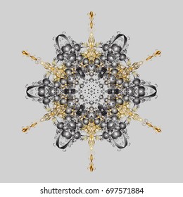 Winter christmas snow flat crystal element. Weather illustration ice collection. Xmas frost snow flake isolated silhouette symbol. Vector illustration. Snowflake vector icon gray background color.