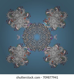 Winter christmas snow flat crystal element. Weather illustration ice collection. Xmas frost snow flake isolated silhouette symbol. Snowflake vector icon background brown, blue, white and gray color.