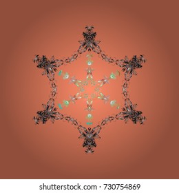 Winter christmas snow flat crystal element. Xmas frost snow flake isolated silhouette symbol. Snowflake vector icon background orange, gray, neutral color. Vector. Weather illustration ice collection.