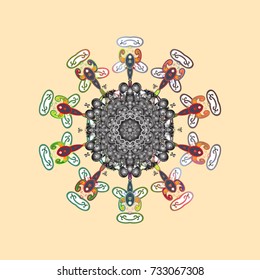 Winter christmas snow flat crystal element. Vector. Snowflake vector icon background beige, gray and white color. Weather illustration ice collection. Xmas frost snow flake isolated silhouette symbol.