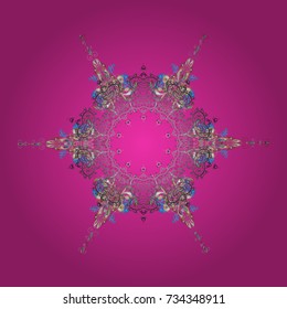 Winter christmas snow flat crystal element. Xmas frost snow flake isolated silhouette symbol. Weather illustration ice collection. Snowflake vector icon background magenta, gray and pink color. Vector