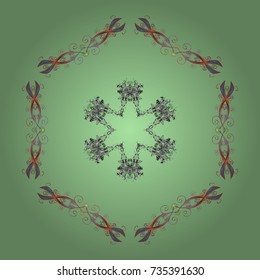 Winter christmas snow flat crystal element. Vector. Weather illustration ice collection. Xmas frost snow flake isolated silhouette symbol. Snowflake vector icon background green, gray and pink color.