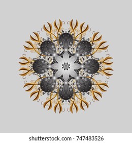 Winter christmas snow flat crystal element. Vector. Weather illustration ice collection. Xmas frost snow flake isolated silhouette symbol. Snowflake vector icon background gray, brown and beige color.