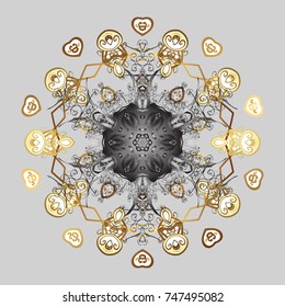 Winter christmas snow flat crystal element. Xmas frost snow flake isolated silhouette symbol. Snowflake vector icon background gray, brown and white color. Vector. Weather illustration ice collection.