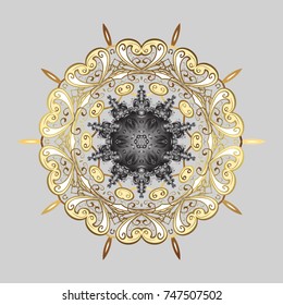 Winter christmas snow flat crystal element. Vector. Weather illustration ice collection. Xmas frost snow flake isolated silhouette symbol. Snowflake vector icon background gray, beige and brown color.