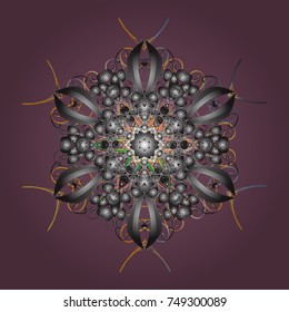 Winter christmas snow flat crystal element. Xmas frost snow flake isolated silhouette symbol. Snowflake vector icon background purple, gray, yellow color. Vector. Weather illustration ice collection.