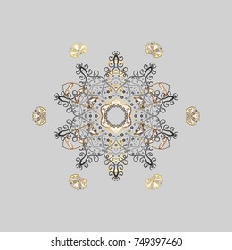 Winter christmas snow flat crystal element. Weather illustration ice collection. Vector. Snowflake vector icon background gray, brown and white color. Xmas frost snow flake isolated silhouette symbol.