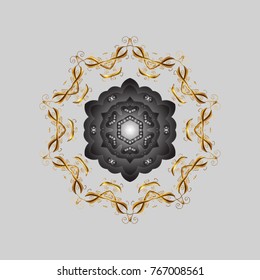 Winter christmas snow flat crystal element. Weather illustration ice collection. Xmas frost snow flake isolated silhouette symbol. Vector. Snowflake vector icon background gray, brown and beige color.