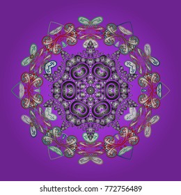 Winter christmas snow flat crystal element. Snowflake vector icon background violet, gray and white color. Xmas frost snow flake isolated silhouette symbol. Weather illustration ice collection. Vector