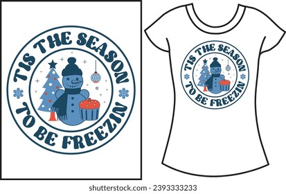 Winter Christmas Snow vector t shirt design. Christmas retro color shirt.