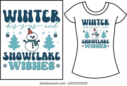 Winter Christmas Snow vector t shirt design. Christmas retro color shirt.