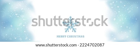Winter Christmas snowfall textarea banner template. Holiday wintry decoration blue and white background with falling snowflakes and copy space. New Year snowflake sky backdrop