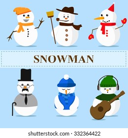 Winter christmas snowman emotions set