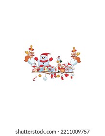 Winter Christmas snowmen collection. Vector illustration. Funny snowman set isolated on white background. Perfect for coloring book, textiles, icon, web, painting, books, t-shirt print. 