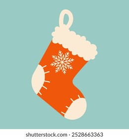 Calcetín de Navidades de invierno. Elemento de la celebración de invierno con diseño lindo de vacaciones. Ilustración vectorial