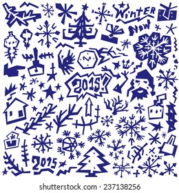 winter , Christmas symbols - doodles set