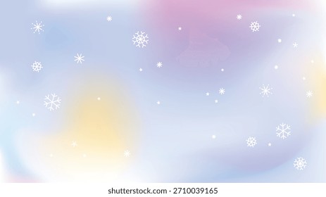 Winter Christmas template. Elegant snowfall scene with frosted background and delicate snowflakes. Winter background with falling snowflakes on a soft blue and pink gradient. Vector illustration.