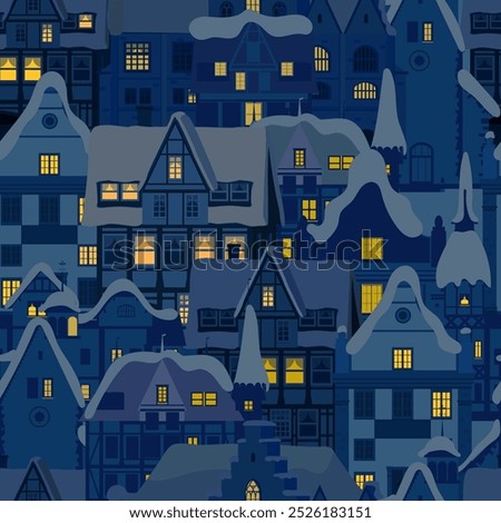 Winter Christmas town seamless pattern