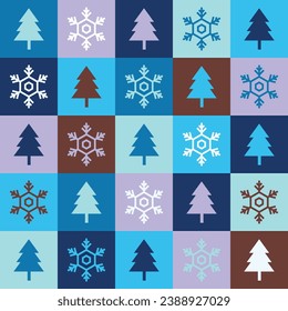 Árbol de navidad de invierno y copo de nieve Papel envuelto Patrón geométrico, Patrón abstracto azul, Patrón de elementos. Diseño de superficie, Diseño de patrón.Forma geométrica para envoltura, fondo