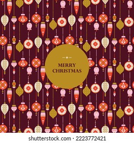 Winter Christmas tree toys balls pattern background for card, poster, postcard