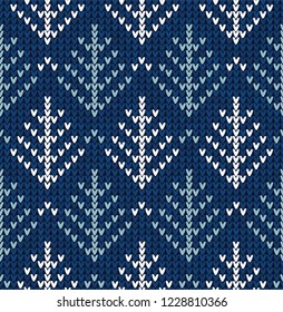 Winter Christmas tree x-mas knit seamless knitted abstract background backdrop. Knitting fir-tree pattern. Winter knitting. Flat style design.