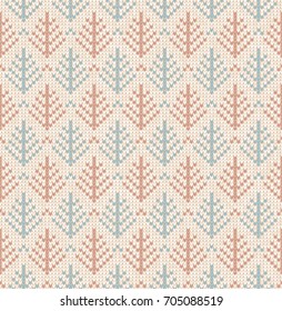 Winter Christmas tree x-mas knit seamless background. Knitted fur-tree pattern. Winter knitting. Flat style design.