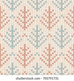 Winter Christmas tree x-mas knit seamless background. Knitted fur-tree pattern. Winter knitting. Flat style design.
