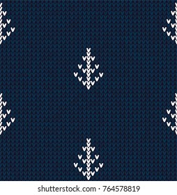 Winter Christmas tree x-mas knit seamless knitted abstract background backdrop. Knitting fir-tree pattern. Winter knitting. Flat style design.