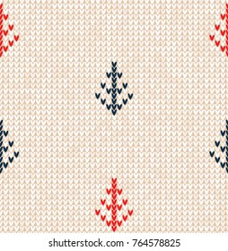 Winter Christmas tree x-mas knit seamless knitted abstract background backdrop. Knitting fir-tree pattern. Winter knitting. Flat style design.