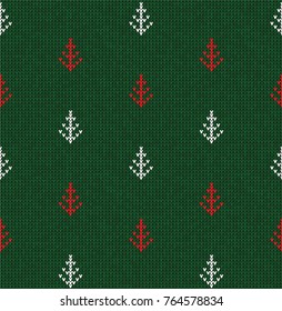 Winter Christmas tree x-mas knit seamless knitted abstract background backdrop. Knitting fir-tree pattern. Winter knitting. Flat style design.