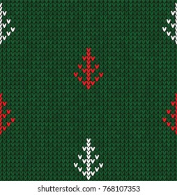 Winter Christmas tree x-mas knit seamless knitted abstract background backdrop. Knitting fir-tree pattern. Winter knitting. Flat style design.