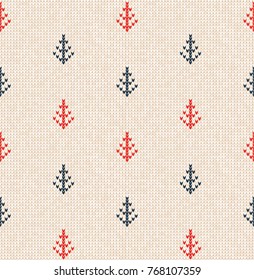 Winter Christmas tree x-mas knit seamless knitted abstract background backdrop. Knitting fir-tree pattern. Winter knitting. Flat style design.