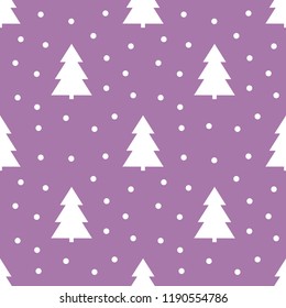 Winter Christmas trees pattern on purple background. Vector illusttration