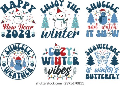 Winter Christmas Typography Bundle T shirt design.