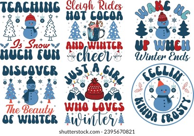 Winter Christmas Typography Bundle T shirt design.