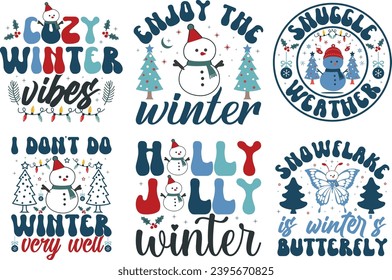 Winter Christmas Typography Bundle T shirt design.