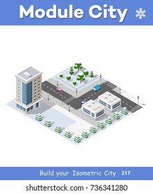Winter Christmas urban quarter modules for the construction of a large isometric metropolis city perspective