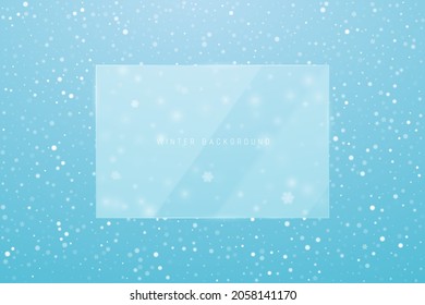 Winter Christmas vector background with transparent glass frosted frame for your text.
