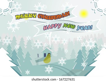 Winter Christmas vector editable landscape