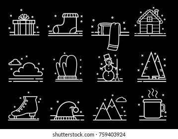 Winter, christmas vector linear icon set.