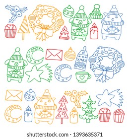 Winter Christmas vector pattern for wrapping paper with presents, cute cartoon animals. New year celebration.