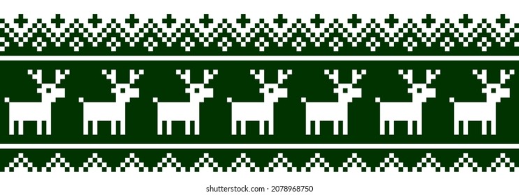 Winter Christmas vector seamless pattern. New Years pixel background with reindeer.